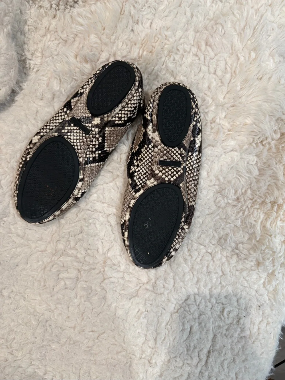 Tory Burch Snake-Print Ballet Flats in Cream and Black